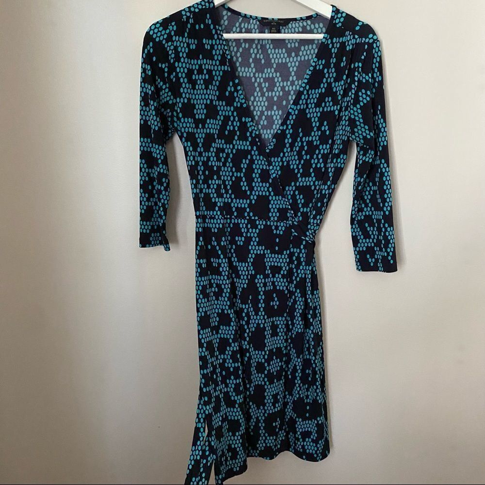 Banana Republic Dress Wrap Circle Geometric Pattern V-Neck Midi Business Casual